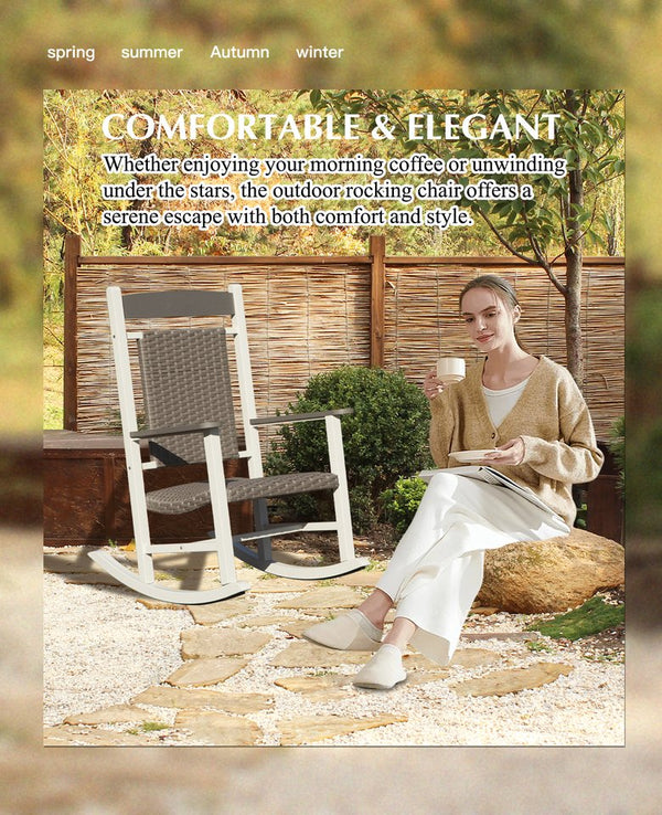 English Elm Outdoor Rocking Chairs Set of 2 HDPE Patio Oversized Rockers for Adults, Weatherproof, Ergonomic Comfort White+gray W1859P360083