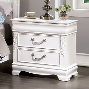 English Elm Classic White Nightstand with 2 Drawers, Solid Wood Accent, Nickel Pulls, Felt Lined Drawer, USB Port B011P230000