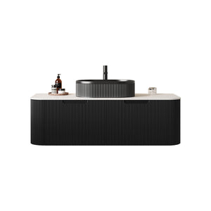 English Elm Dina Floating Bathroom Vanity with Crystal Glass Basin and Sintered Stone Top Black,Carrara White W2615S00199