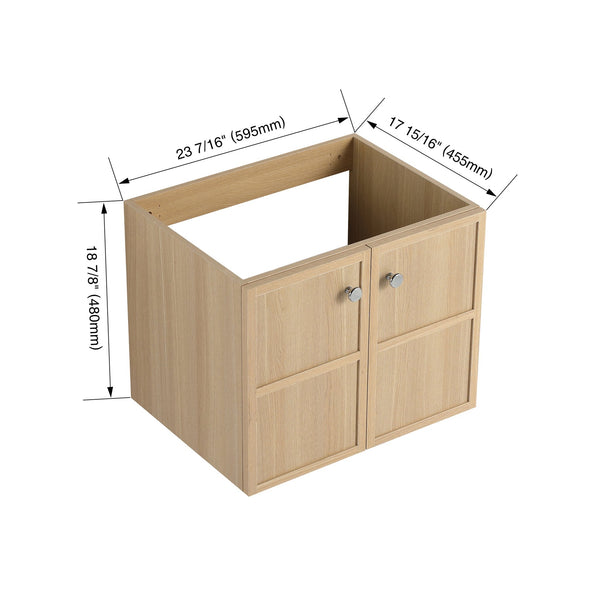 English Elm 24" Wall Vanity Cabinet Oak Finish, Wall-Mounted Floating Design, 2 Soft-Closing Doors, Plywood W1972P265272