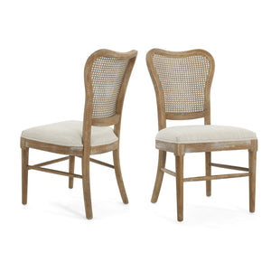 English Elm Christopher Knight Home® - DINING Retro Fabric & Rubberwood Chairs Set of 2 with Rattan Backrest, Vintage Grain, Durable Cushions N779P171201B