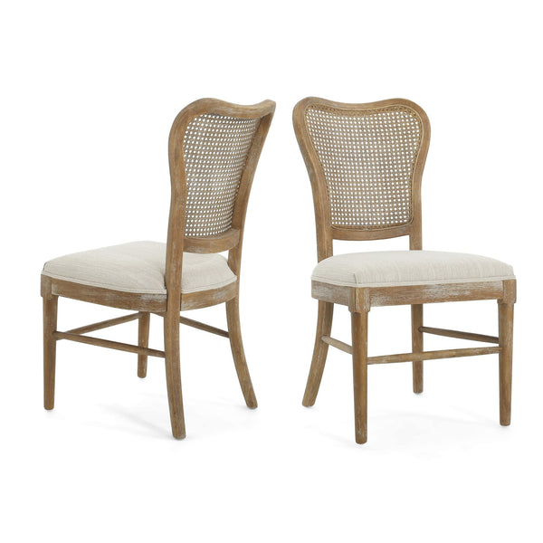 English Elm Christopher Knight Home® - DINING Retro Fabric & Rubberwood Chairs Set of 2 with Rattan Backrest, Vintage Grain, Durable Cushions N779P171201B