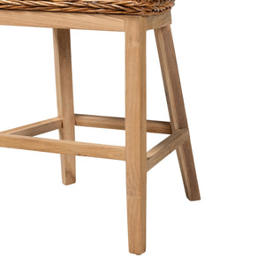 English Elm Modern Handcrafted Seagrass Woven Mahogany Counter Stool for Kitchen Island B2750P467663