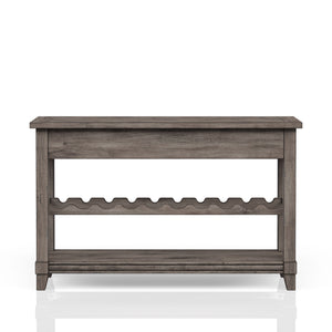 English Elm Console Rustic Gray Console Table with Wine Rack, Two Drawers & Lower Shelf — Solid Wood MDF Charm B2699P208930