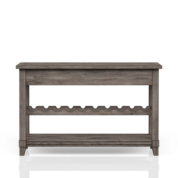 English Elm Console Rustic Gray Console Table with Wine Rack, Two Drawers & Lower Shelf — Solid Wood MDF Charm B2699P208930