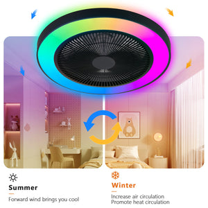 English Elm 19-inch Smart Rgb Led Ceiling Fan with Dc Motor App Control for Modern Living Spaces W1340P310784