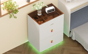 English Elm 3-Drawer 30" Nightstand with LED Light & Remote, Glass Top Jewelry Organizer, 3 Spacious Drawers White N733P304515K