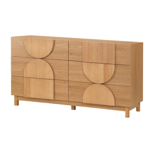 English Elm Modern Fluted 6 Drawer Dresser with Solid Wood Legs Japandi Chest for Bedroom Natural N739S0000013W