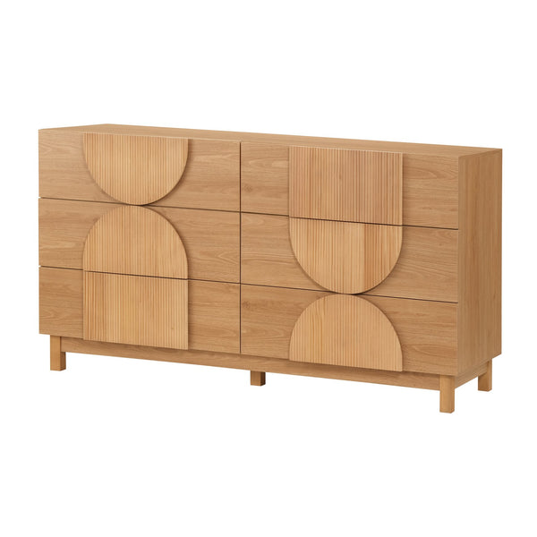 English Elm Modern Fluted 6 Drawer Dresser with Solid Wood Legs Japandi Chest for Bedroom Natural N739S0000013W