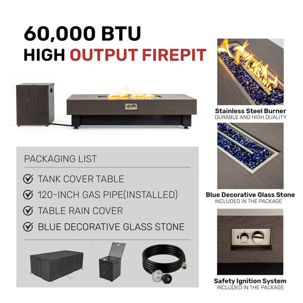 English Elm 60-INCH Modern Fire Pit Table with Stainless Steel Burner, Rain Cover, Propane Heater for Patio Gatherings Black,Walnut W3131P333699