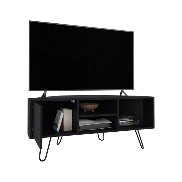 English Elm Lancaster Corner TV Stand with Two Shelves & Two Cabinets, Black MDF, Cable Management, Space-Saving Design B200P335349