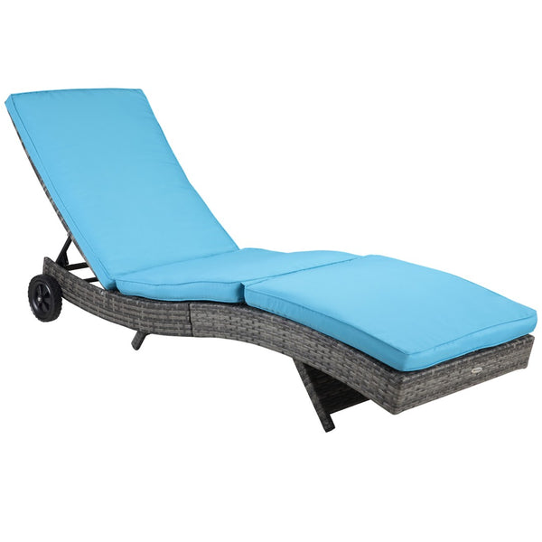 English Elm Outsunny Wicker Chaise Lounge Chair - Ergonomic Outdoor Pe Rattan Pool Lounger With 5-Level Backrest & Wheels W2225P229146-GIGA