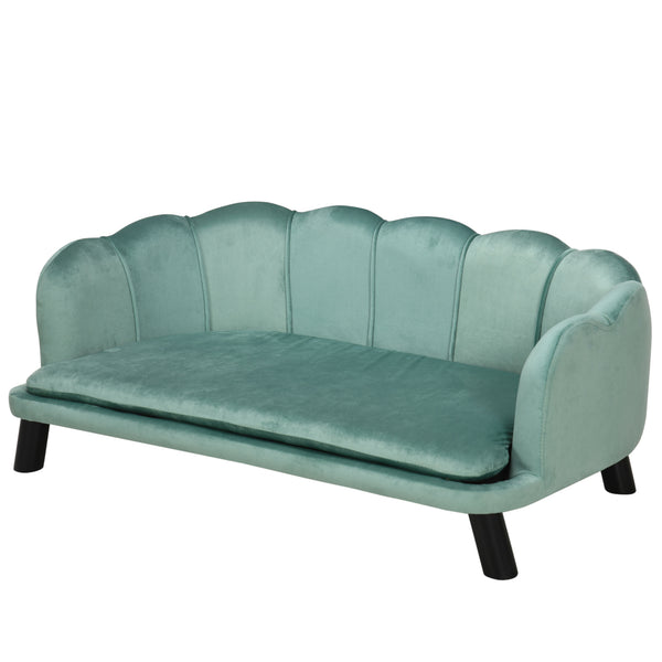 English Elm PawHut Velvet Dog Couch with Removable Foam Cushion, Pearl-Back Sofa on Birch Legs for Large Dogs W2225P217297