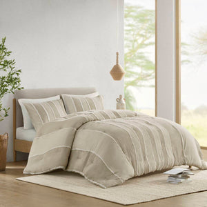 English Elm 3 Striped Cotton Comforter Set Full/Queen with Clip Jacquard Trim, Hypoallergenic OEKO-TEX Certified Bedding taupe 22.83 L x 22.05 W x 9.84 H B035P268143