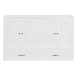 English Elm Queen Murphy Wall Bed with Usb Ports Storage Drawers and Cabinet Style Panel Front White N708S00010K-1