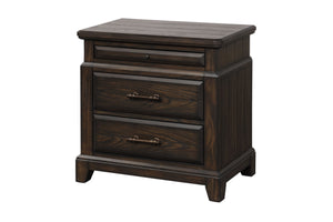 English Elm Queen Sleigh Bed Dark Mahogany Set with Dresser, Mirror, Chest & Nightstand — Solid Wood, Hardware B2699S00069
