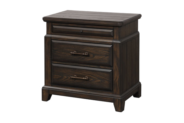 English Elm Queen Sleigh Bed Dark Mahogany Set with Dresser, Mirror, Chest & Nightstand — Solid Wood, Hardware B2699S00069