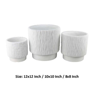 English Elm Zeri White Terracotta Ribbed Planter Set Three Graduated Vessels for Stylish Interiors B056P417003