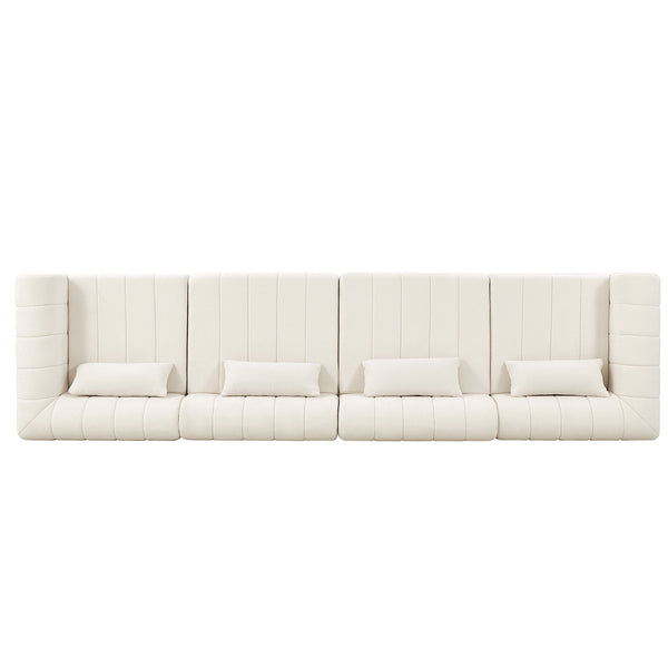 English Elm 145.5 Inch Four Piece Modular Sectional Sofa Beige Polyester Low Profile Living Room N767P346281B