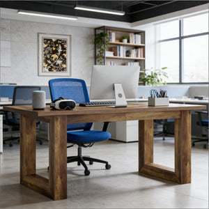 English Elm Sturdy Two-tier Computer Desk with File Cabinet and Monitor Riser for Home Office Brown T3971P453720