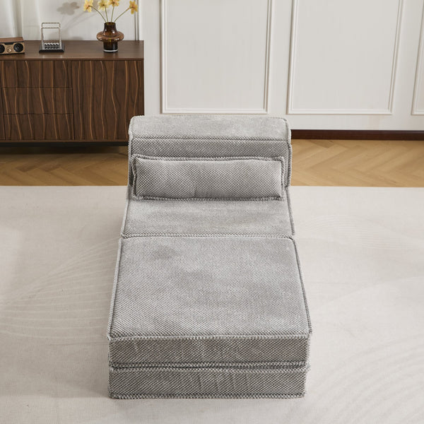 English Elm Compression Modular Floor Sofa Bed – Versatile Diy Seating, Plush Fleece, Pillow & Ottoman Included! W3723S00044