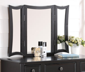 English Elm Unique Modern Pine Wood Vanity Set with 3-Panel Foldable Mirror, Cushioned Stool, Drawers — Rustic Chic B011P354536