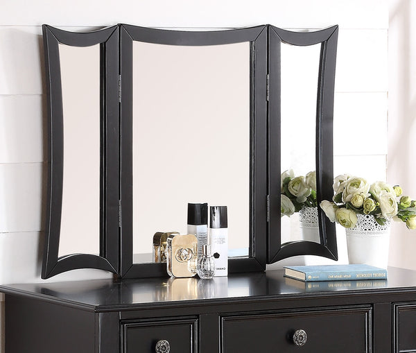 English Elm Unique Modern Pine Wood Vanity Set with 3-Panel Foldable Mirror, Cushioned Stool, Drawers — Rustic Chic B011P354536