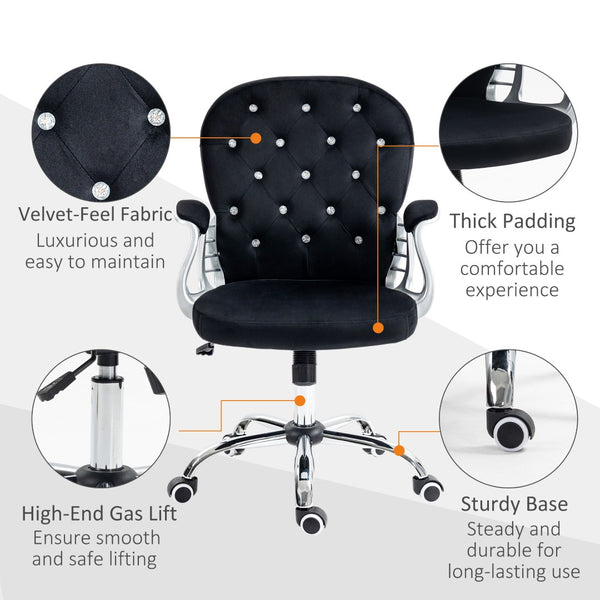 English Elm Vinsetto Elegant Velvet Office Chair - Adjustable Height, Padded Armrests, Swivel Casters For Comfort W2225P217495-GIGA