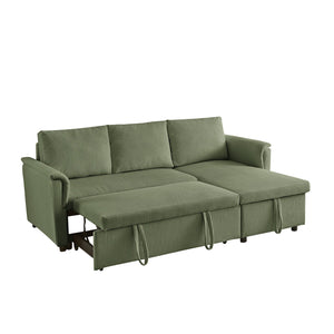 English Elm Loveseat Sectional Sleeper Sofa with Corduroy Tufted Upholstery Storage Chaise Reclining Green W2186S00014