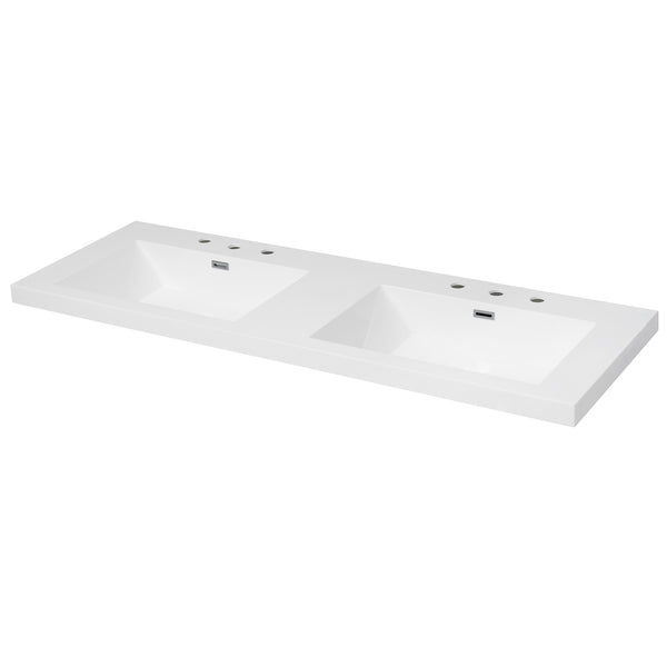 English Elm Christopher Knight Home® - 60" Resin Basin Vanity Top with Undermount Rectangular Double Sinks, 8" Faucet Holes, Bright White Durable Finish and Chrome Overflow (Vanity Top Only) N759P351761K