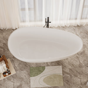English Elm 59" Handcrafted Stone Resin Soaking Tub Glossy Freestanding Spa Design with Copper Drain W1573P176229