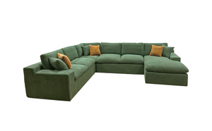 English Elm Coffee-bean Curved Upholstered Sectional with Self-expanding Setup for Large Living Rooms Dark Green B2748S00130
