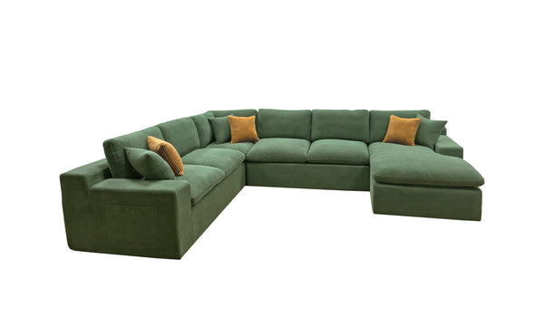 English Elm Coffee-bean Curved Upholstered Sectional with Self-expanding Setup for Large Living Rooms Dark Green B2748S00130