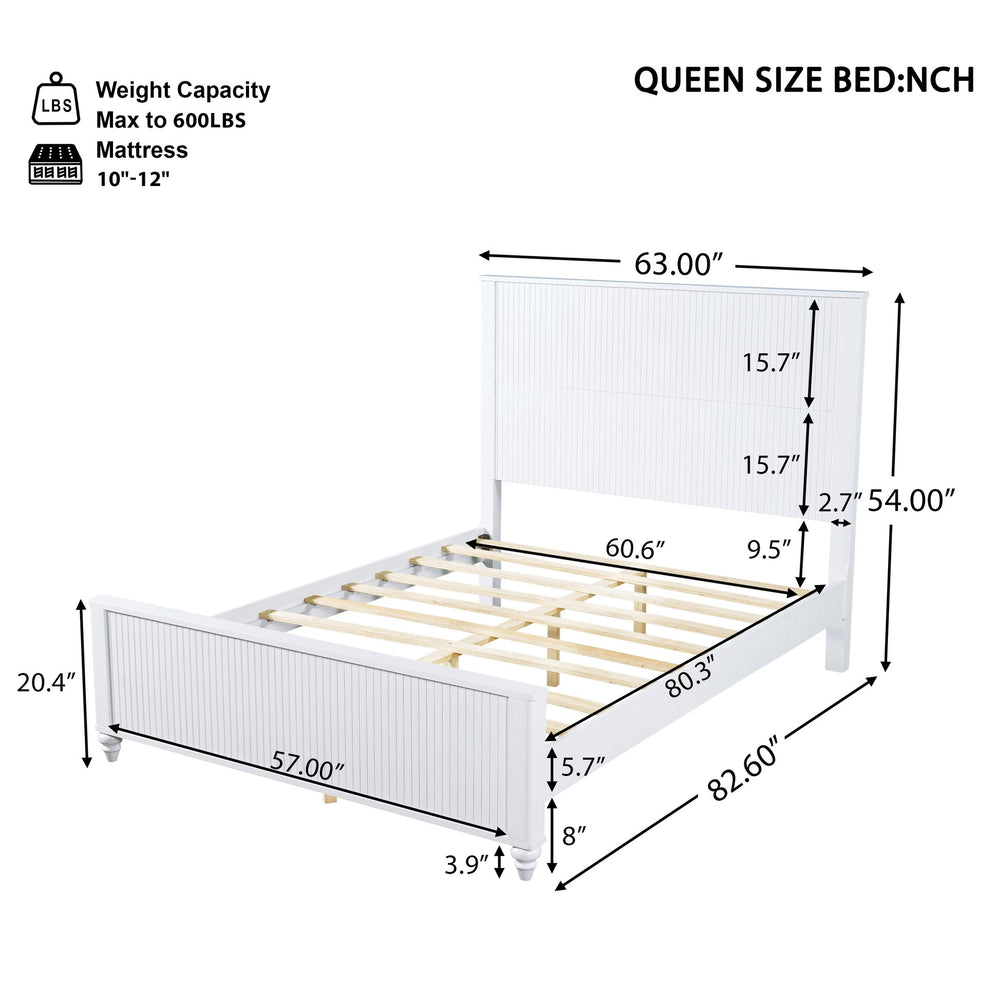 English Elm White Queen Platform Bed Solid Pine Grooved Headboard Modern Bedroom Frame N770PQ389797K