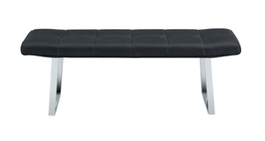 English Elm Dining Bench Faux Leather Upholstered Seat with Arched Metal Legs for Modern Interiors W3493P449289