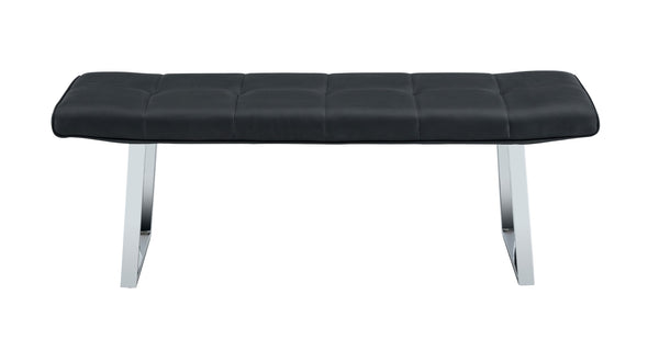 English Elm Dining Bench Faux Leather Upholstered Seat with Arched Metal Legs for Modern Interiors W3493P449289