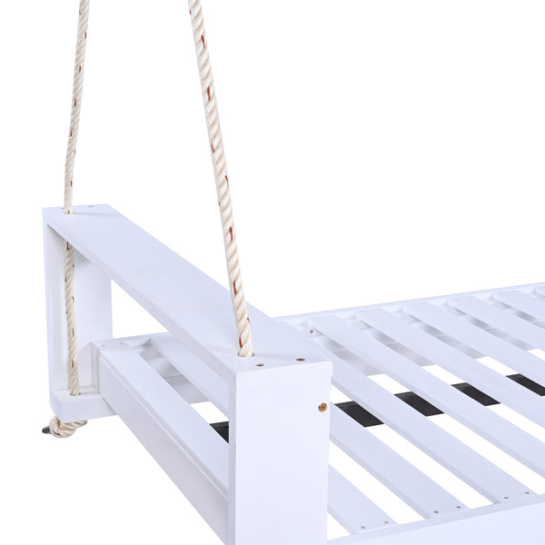 English Elm TOPMAX Twin Size Porch Swing Bed Crafted from Durable Acacia Wood with 400lb Capacity and Hemp Ropes White N717P210135K