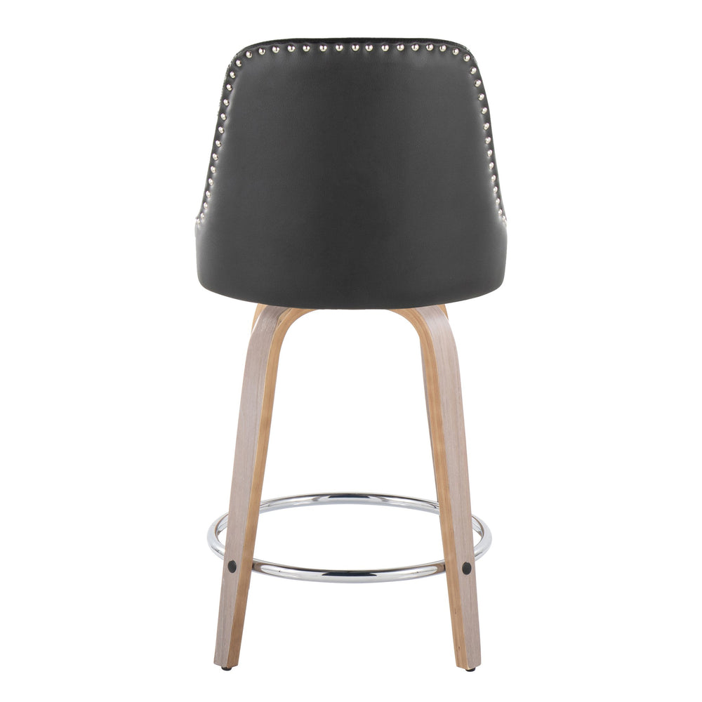 English Elm Fixed-height Swivel Counter Stools with Faux Leather Seats and Chrome Footrest Set of 2 B202S01849