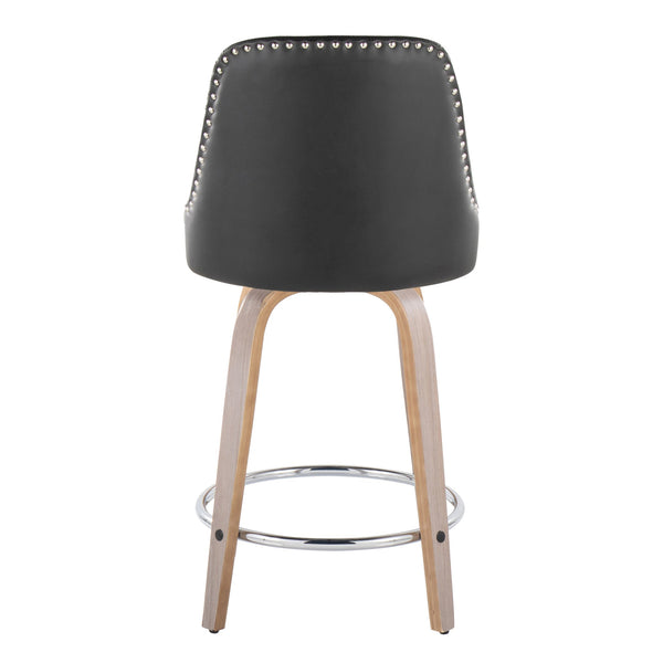 English Elm Fixed-height Swivel Counter Stools with Faux Leather Seats and Chrome Footrest Set of 2 B202S01849