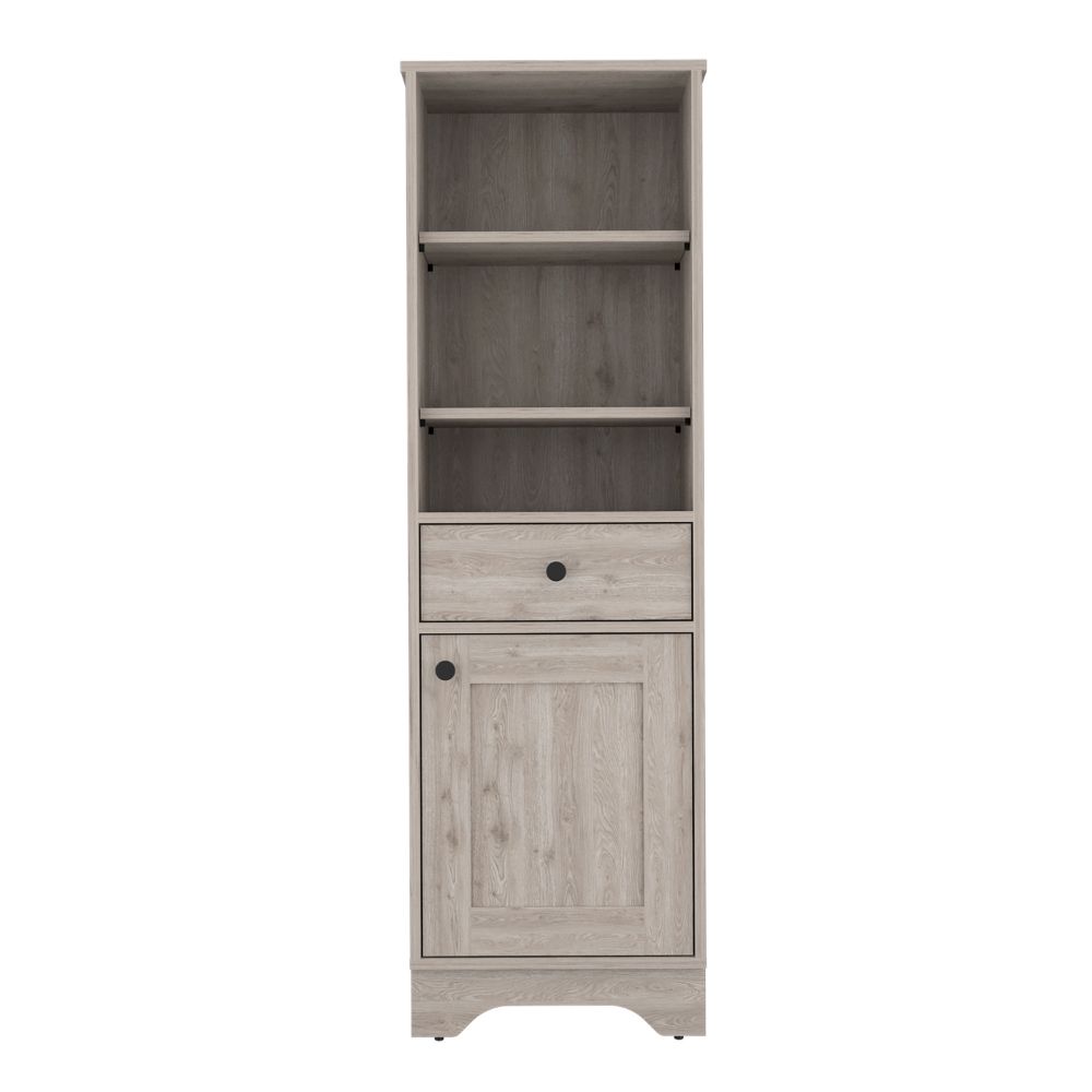 English Elm St. Clair Grey Linen Cabinet with Drawer & 3 Open Shelves, Engineered Wood, Compact Storage Solutions B200P188813
