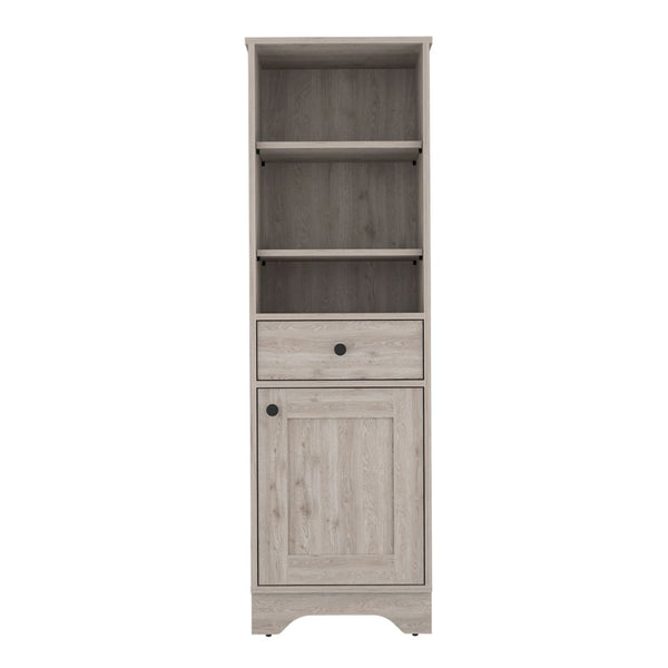 English Elm St. Clair Grey Linen Cabinet with Drawer & 3 Open Shelves, Engineered Wood, Compact Storage Solutions B200P188813