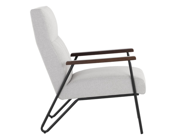 Sunpan Coelho Lounge Chair - Stylish Mid-Century Comfort with Vertical Tufting and Black Steel Base Light Grey