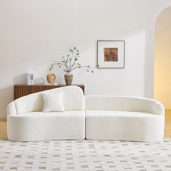 English Elm Curved Four Seat Chenille Sofa with Removable Backrest for Retro Apartment Living White W3612S00043
