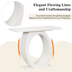 English Elm Mirod Sculptural Console Table Acacia Veneer Gloss Top Egg Base Entryway Accent Beige N760P214780W