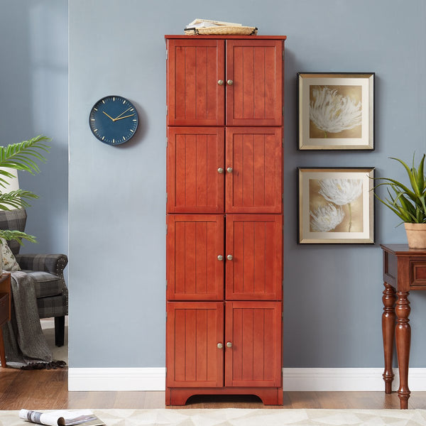 English Elm 72.4" Tall Storage Cabinet with 8 Doors and 4 Shelves, Smooth Surface, Vintage Handles, Sturdy Base and Hinge Cherry W2275P269079