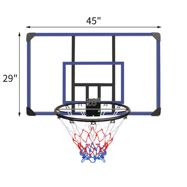 English Elm Wall-mounted Basketball Hoop Shatterproof Backboard Folding Rim All-weather Net W1408P198975