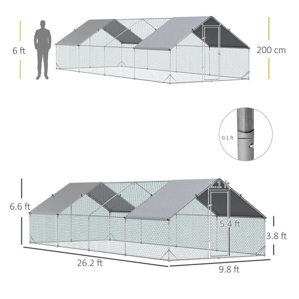 English Elm 9.8' Walk-in Galvanized Steel Chicken Run with Oxford Cloth Roof for 24 Birds T3971S00044
