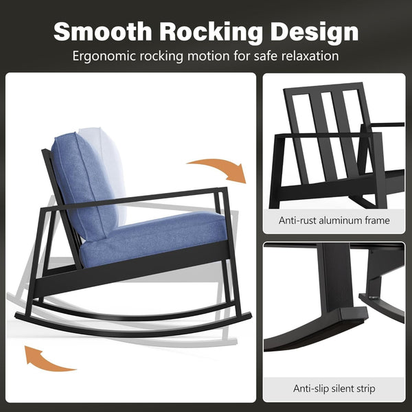 English Elm Aluminum Powder Coated Outdoor Rocking Set with Side Table for Porch or Deck B082P455104
