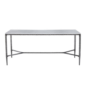 English Elm 6-seater Faux Marble Dining Table with Hammered Iron Brass Accent Legs Modern Loft Forged Pewter N771P392428Y