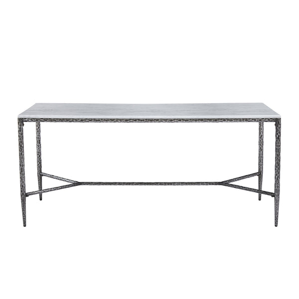 English Elm 6-seater Faux Marble Dining Table with Hammered Iron Brass Accent Legs Modern Loft Forged Pewter N771P392428Y